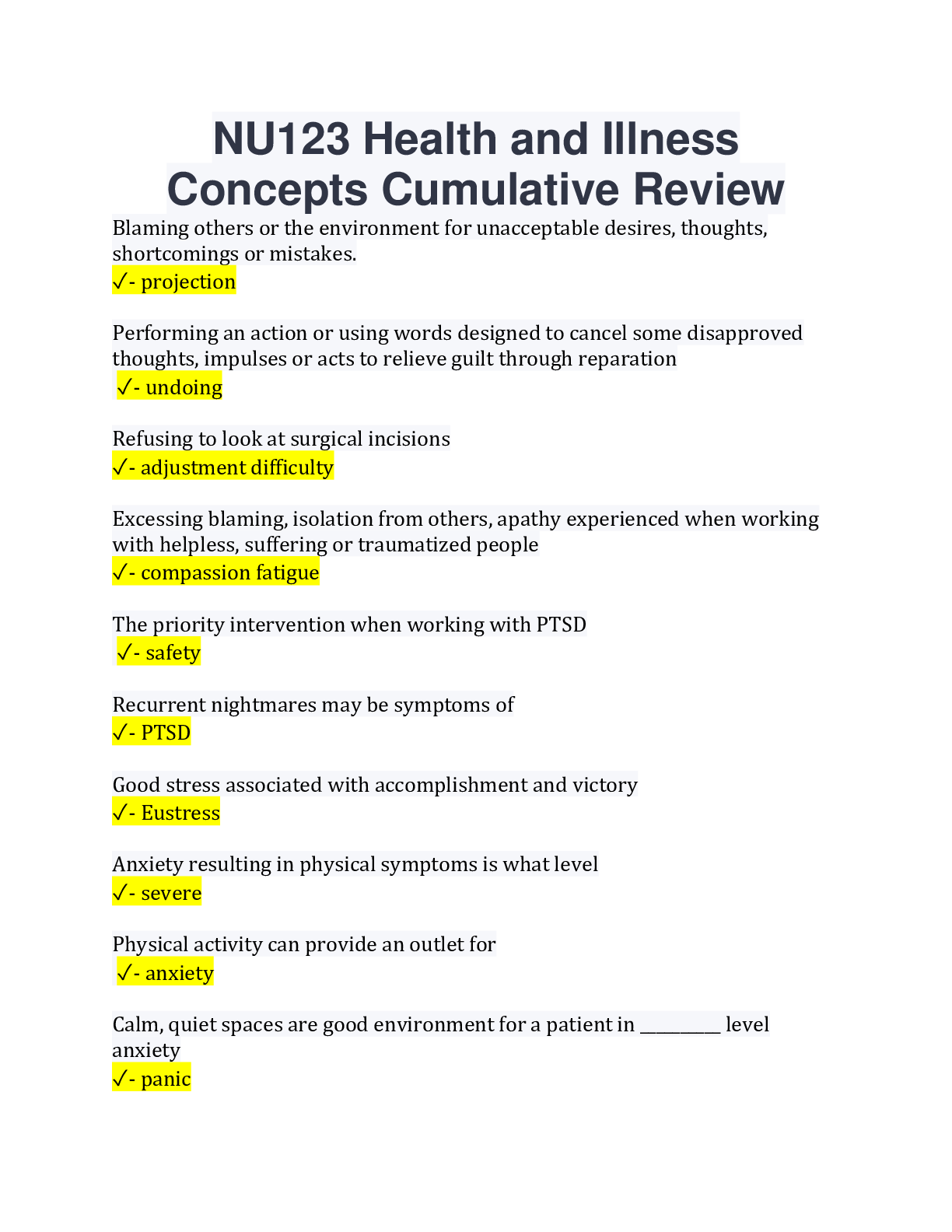 Preview image for NU123 Final Exam Review/ NU123 Health and Illness Concepts Cumulative Review